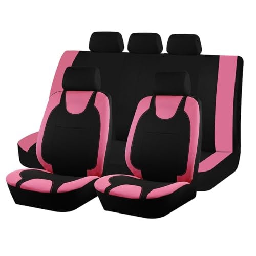 Bittwee 9PCS Car Seat Covers Full Set Polyester Washable Vehicle 5Seats Protectors with Headrest Cover Comfortable Automobile Seat Interior Protection Universal for Sedan Truck SUV Pink - Image 1