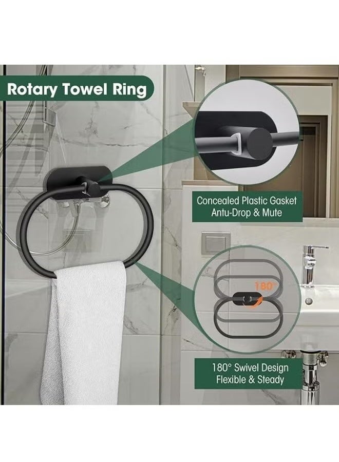 مجموعة منظم أدوات الحمام، 4 قطع من ملحقات الحمام، حامل مناشف بدون حفر، مثبت على الحائط، مصنوع من الفولاذ المقاوم للصدأ باللون الفضي غير اللامع، يتضمن قضيب مناشف الحمام، حامل ورق التواليت، حلقة منشفة، خطاف للصابون والشامبو - Image 3