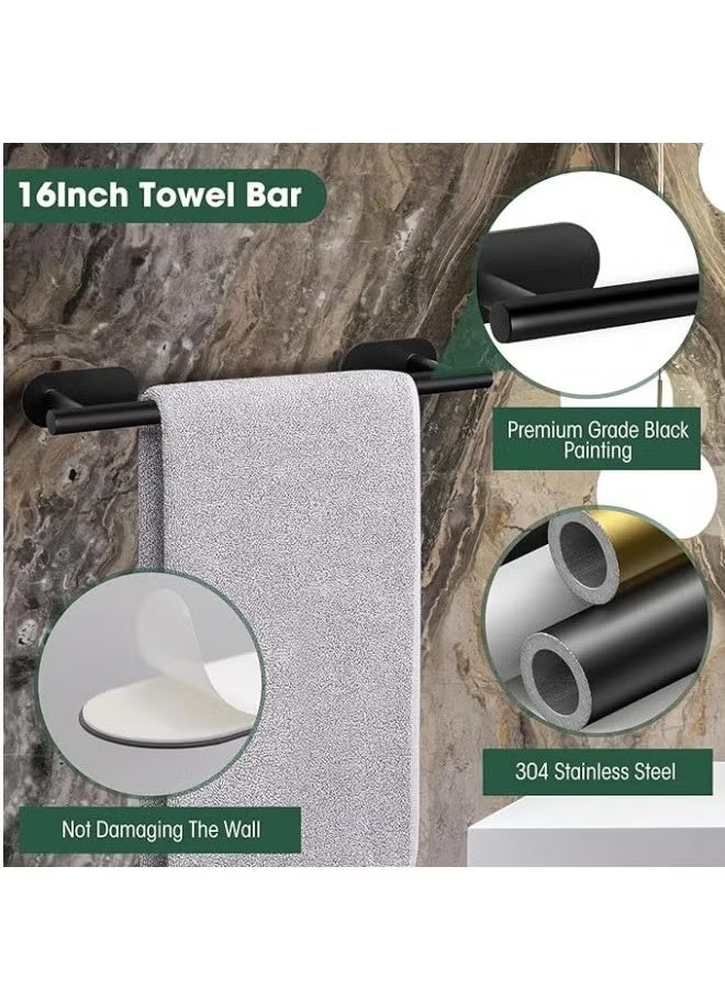 مجموعة منظم أدوات الحمام، 4 قطع من ملحقات الحمام، حامل مناشف بدون حفر، مثبت على الحائط، مصنوع من الفولاذ المقاوم للصدأ باللون الفضي غير اللامع، يتضمن قضيب مناشف الحمام، حامل ورق التواليت، حلقة منشفة، خطاف للصابون والشامبو - Image 5