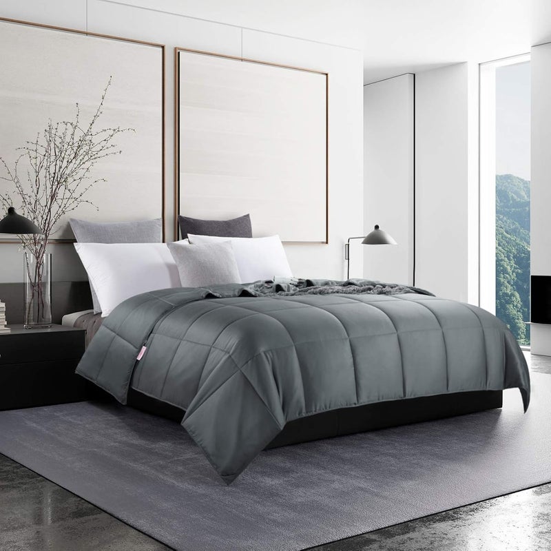 HOMBYS Lightweight Cooling Comforter Queen Size,100% Rayon Derived from Bamboo Shell Down Alternative Duvet Insert,Grey Soft Summer Comforter for Hot Sleepers,8 Corner Tabs - Image 1