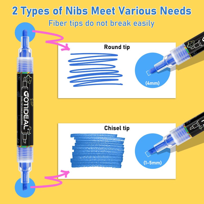 GOTIDEAL Chalk Markers Dual Tips,Erasable Liquid Chalk Marker for Blackboard,Washable Chalk Pens for Auto,Car,Glass,Mirror,Chalkboard,Window markers,24 Colors Chalk Board Markers with Metallic Colors - Image 3