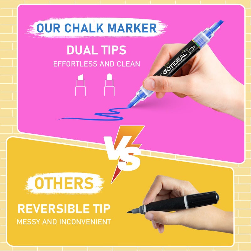 GOTIDEAL Chalk Markers Dual Tips,Erasable Liquid Chalk Marker for Blackboard,Washable Chalk Pens for Auto,Car,Glass,Mirror,Chalkboard,Window markers,24 Colors Chalk Board Markers with Metallic Colors - Image 4