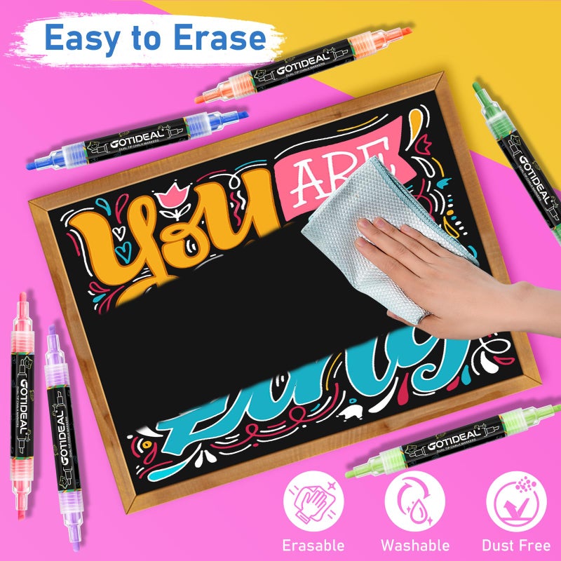 GOTIDEAL Chalk Markers Dual Tips,Erasable Liquid Chalk Marker for Blackboard,Washable Chalk Pens for Auto,Car,Glass,Mirror,Chalkboard,Window markers,24 Colors Chalk Board Markers with Metallic Colors - Image 5