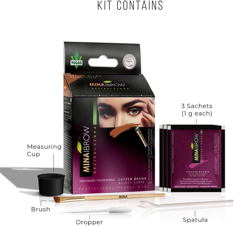 MinaiBrow Mina ibrow Hair Color Copper Brown|Natural Spot coloring Hair Tinting Powder, Water and Smudge Proof |No Ammonia, No Lead with 100% Gray Converge|Vegan and Cruelty free - Image 2