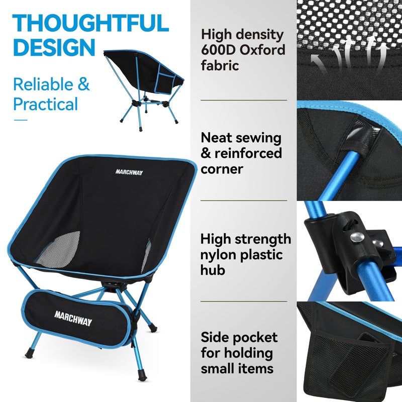 MARCHWAY Lightweight Folding Camping Chair with Spring Lock, Stable Compact Portable for Outdoor Camp, Travel, Beach, Picnic, Festival, Hiking, Backpacking (Lowback Blue) - Image 3