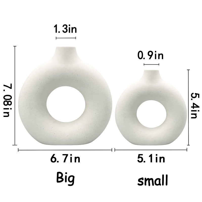 QLOFEI Ceramic Vases Set of 2,Modern Vases for Home Decor, White Boho Style for Living Room Kitchen Mantle Bedroom Dining Table Office Farmhouse Decorative Design - Image 5