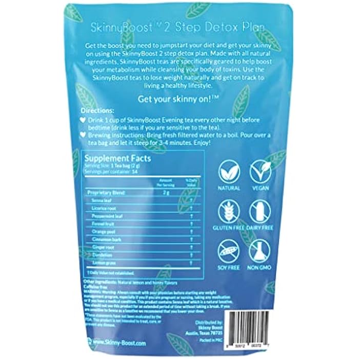 SkinnyBoost Skinny Boost Evening Detox Tea-14 Tea Bags Total, Supports Detox and Cleanse, Reduce Bloating, 100% All Natural, Vegan, Non GMO - Image 2