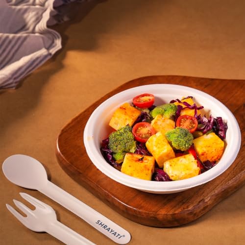 Shrayati Sugarcane Bagasse Bowls, 360 ml, 50 Pcs, Biodegradable Bagasse Disposable Round Bowls for Convenient and Sustainable Eating - Image 4