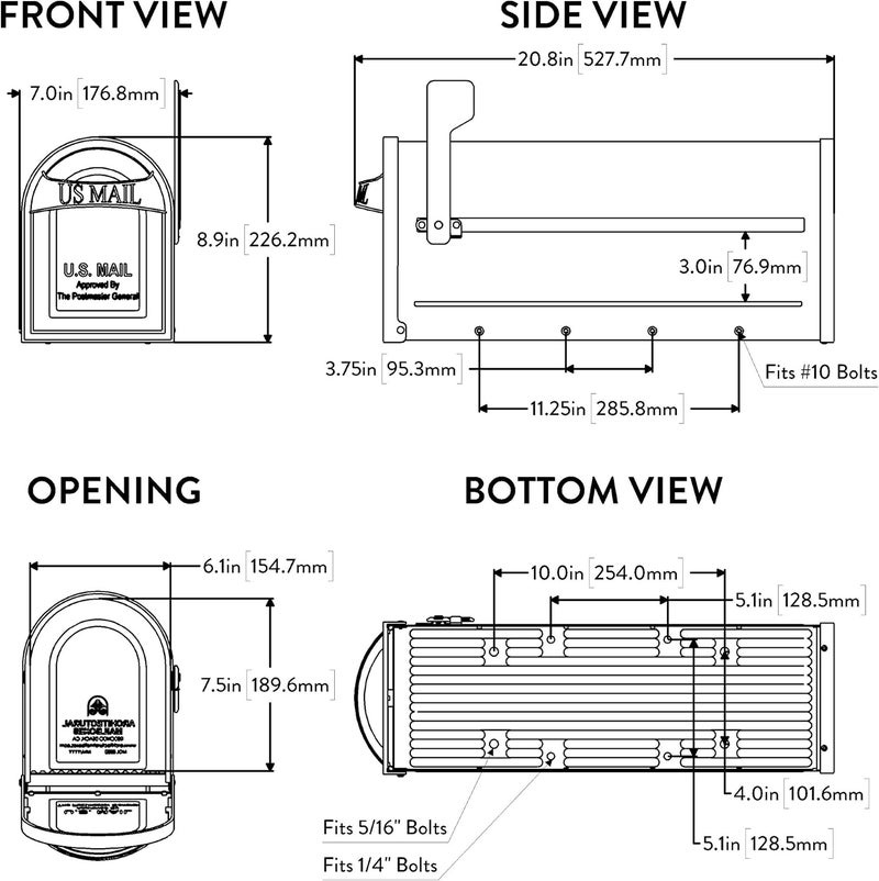 ARCHITECTURAL MAILBOXES 8760B-10 Carlisle Postmount Mailbox, Medium, Black - Image 3