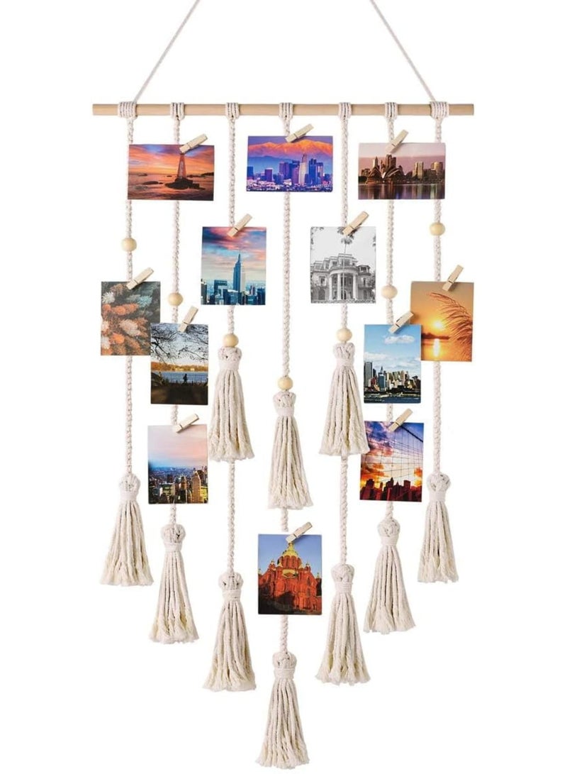 SOLARAE Beige Hanging Photo Display Wall Art - for Birthday Parties, Bedrooms & Dorms, Ideal for Photos, Prints & Artwork Showcase - Image 1