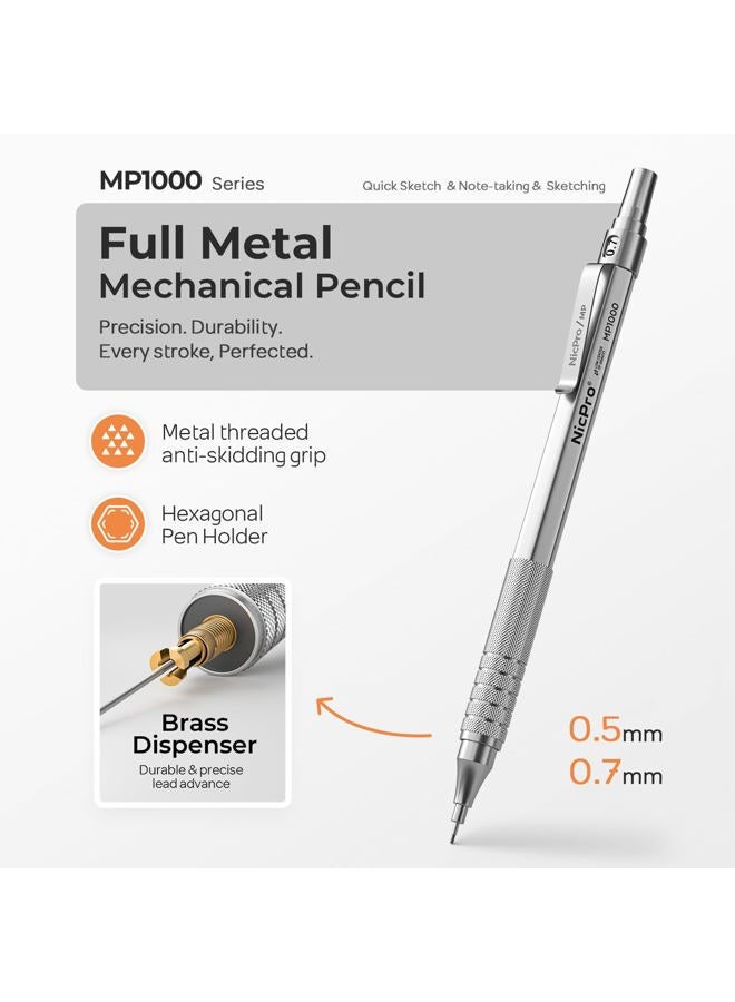 Nicpro Mechanical Pencils Set, Metal Automatic Drafting Pencil 0.5 mm and 0.7 mm Mechanical Pencil Graph With 4 Tubes HB Pencil Leads And 2 Erasers For Writing Draft, Drawing, Sketch -Come With Case - Image 2