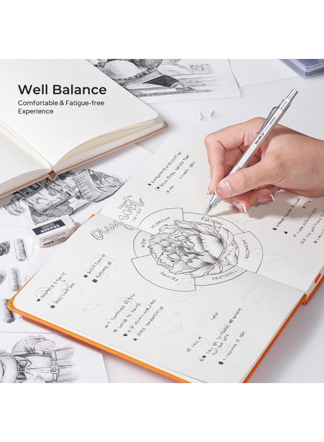 Nicpro Mechanical Pencils Set, Metal Automatic Drafting Pencil 0.5 mm and 0.7 mm Mechanical Pencil Graph With 4 Tubes HB Pencil Leads And 2 Erasers For Writing Draft, Drawing, Sketch -Come With Case - Image 4