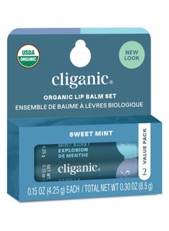 Cliganic Organic Lip Balm Set 4.25gx2 - Sweet Mint, Certified USDA Organic  - Image 1