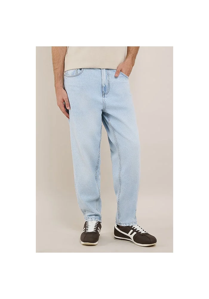 Faded Relaxed Fit Jeans with Button Closure