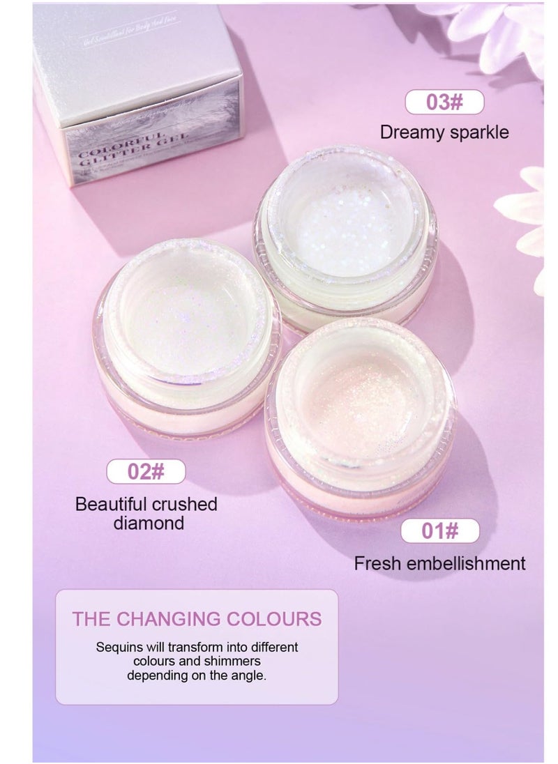 SYOSI - 3 Pack Body Glitter Gel for Face Hair and Lip Makeup Long Lasting Safe and Easy to Use Waterproof Color Changing Sparkling Liquid Sequins for Music Festivals Parties Women's Gift Tricolor - Image 1