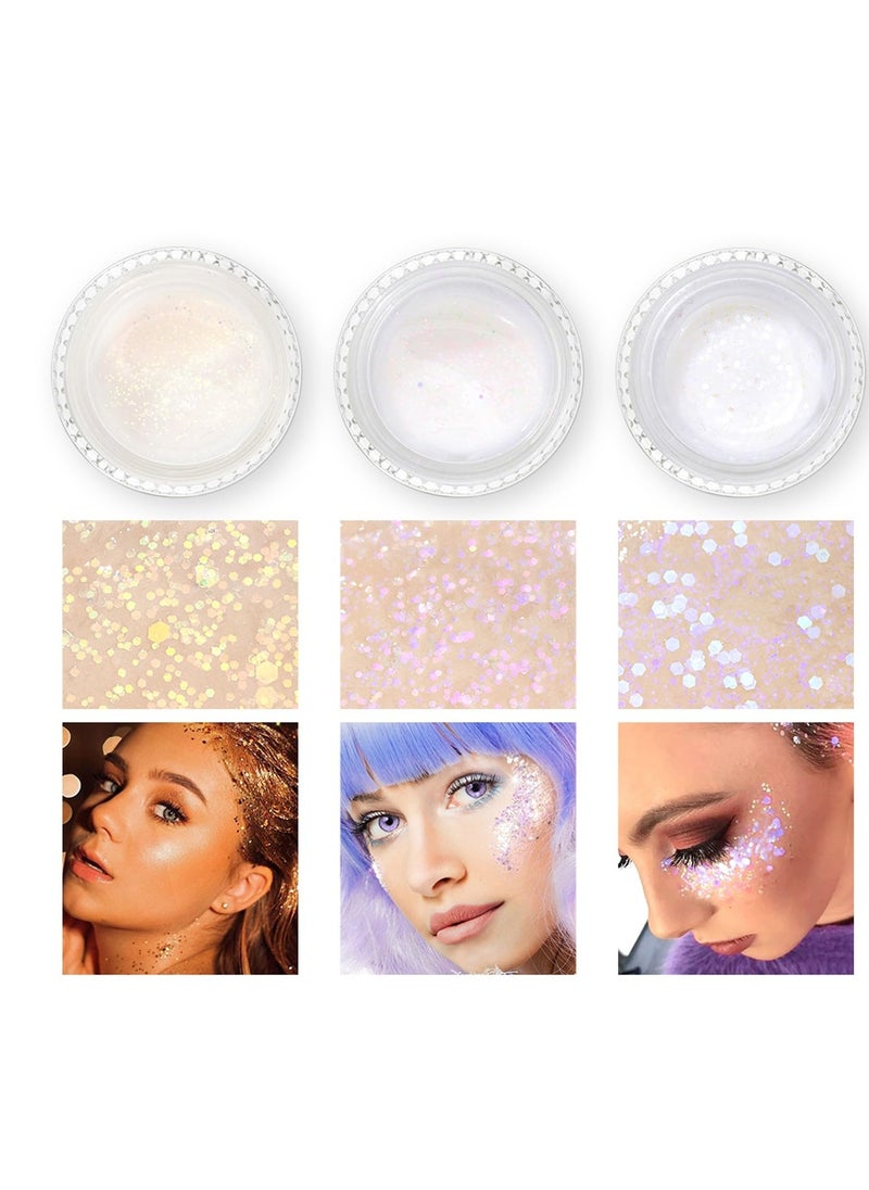 SYOSI - 3 Pack Body Glitter Gel for Face Hair and Lip Makeup Long Lasting Safe and Easy to Use Waterproof Color Changing Sparkling Liquid Sequins for Music Festivals Parties Women's Gift Tricolor - Image 1