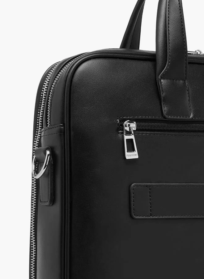 دوتشيني Men's Panelled Laptop Bag with Handles and Detachable Strap
