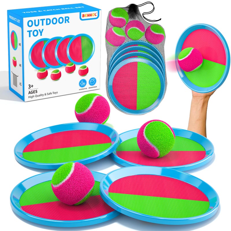 Bennol Toss and Catch Ball Game for Kids 4 Paddles 4 Balls Storage Bag Outdoor Toys for Ages 310 Yard Backyard Beach Games - Image 3