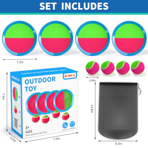 Bennol Toss and Catch Ball Game for Kids 4 Paddles 4 Balls Storage Bag Outdoor Toys for Ages 310 Yard Backyard Beach Games - Image 5