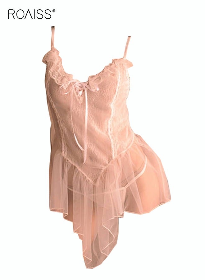 roaiss Female Night Dress Lace Suspender Peplum Sleep Dress Bodysuit for Women - Image 1