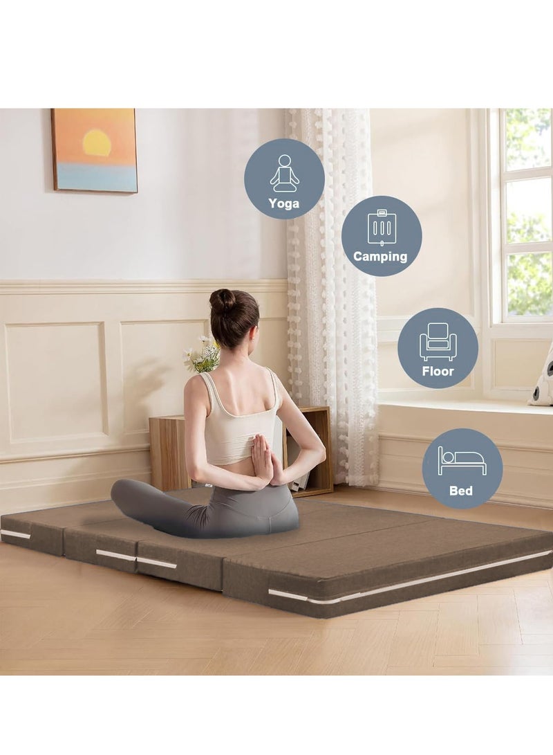 XiuWoo Portable 4-Folding Thick Foam Mattress, Foldable Bed, Guest Beds, Portable Bed, Topper Guest Mat, Sleeping Pad, Floor Nap with Breathable & Washable Cover - Image 2