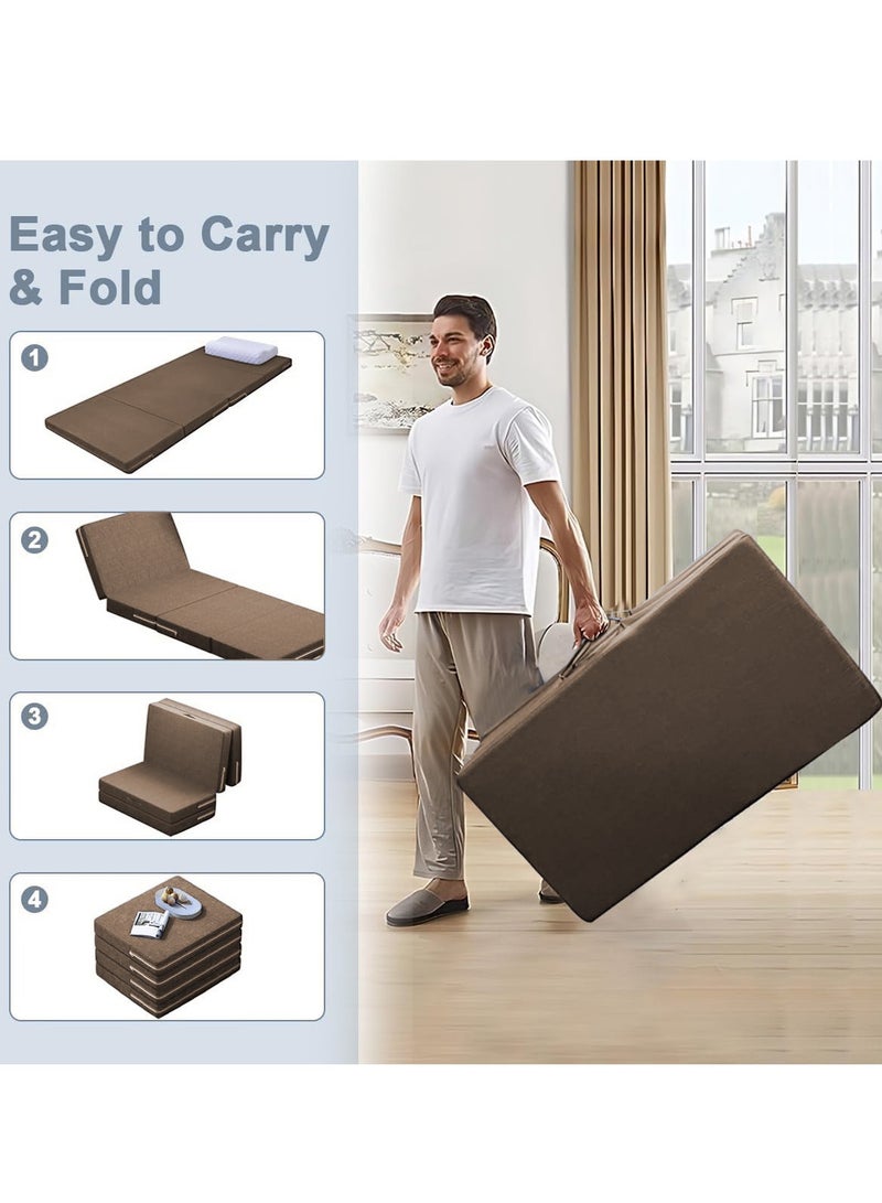 XiuWoo Portable 4-Folding Thick Foam Mattress, Foldable Bed, Guest Beds, Portable Bed, Topper Guest Mat, Sleeping Pad, Floor Nap with Breathable & Washable Cover - Image 4