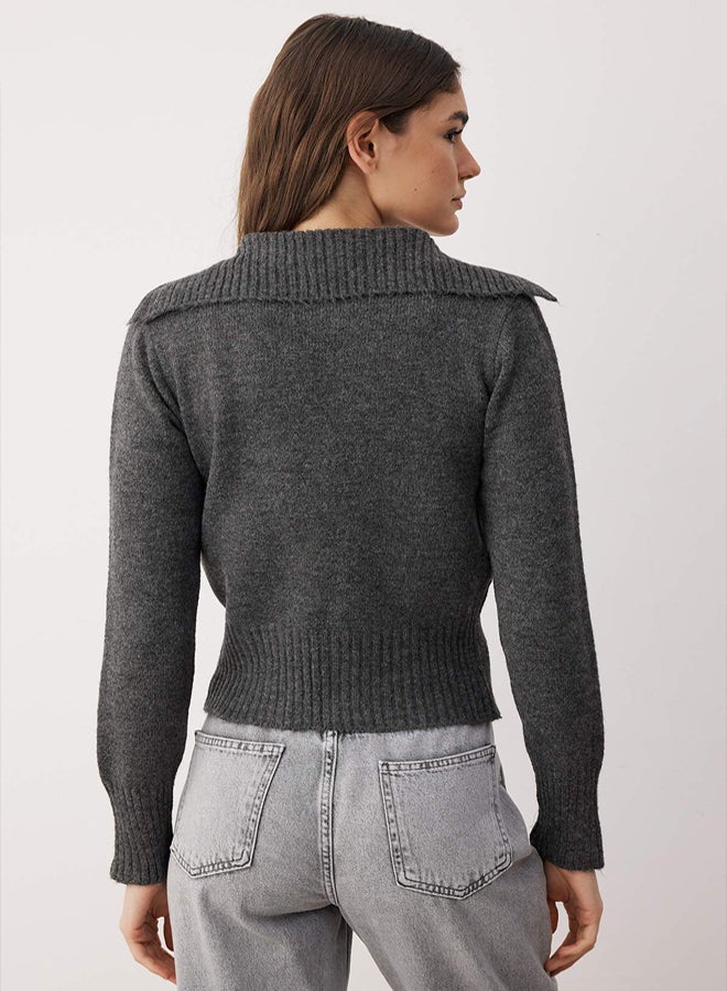 trendyol Anthracite Ribbon/Bow Tie Knitwear Cardigan - Image 4