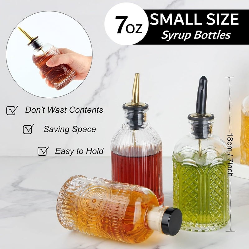 Shining Craft Simple Syrup Bottles Set of 6, Glass Coffee Syrup Dispenser Bottles 7 OZ With Metal Pour Spout, Labels and Stopper, Glass Syrup Dispenser for Maple Honey Syrup Oil and Sauces, SC060 - Image 4