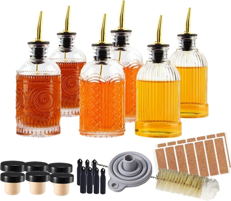 Shining Craft Simple Syrup Bottles Set of 6, Glass Coffee Syrup Dispenser Bottles 7 OZ With Metal Pour Spout, Labels and Stopper, Glass Syrup Dispenser for Maple Honey Syrup Oil and Sauces, SC060 - Image 1