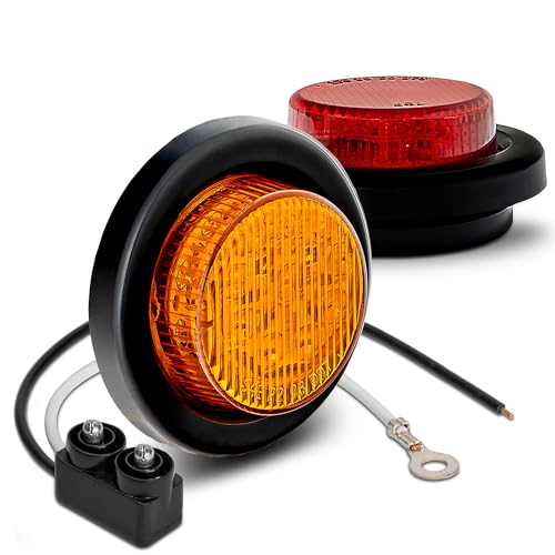 ONLINE LED STORE TRUE MODS 2pc 2" 12V Amber + Red Round LED Clearance Side Marker Light Kit [DOT Approved] [Reflector Lens] [Grommet & Plugs] [Flush-Mount] [Waterproof IP67] for Boat Trailer Semi Truck RV Peterbilt - Image 1
