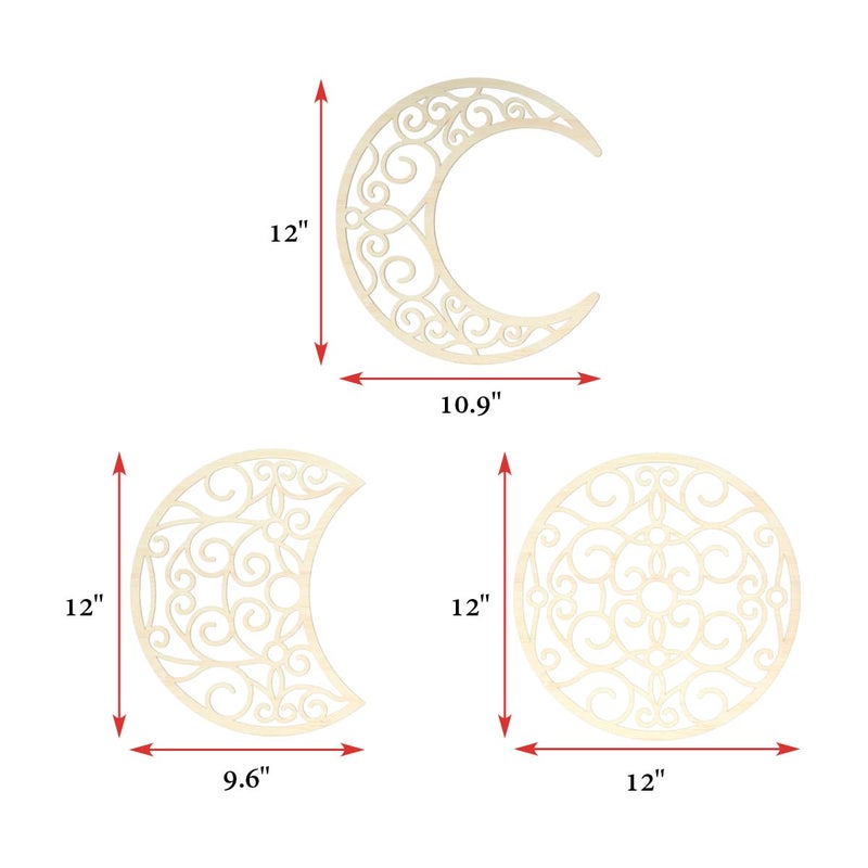 Bnesi 5Pcs Moon decoration wall decoration,12 Inch Moon Phase Spiritual Bedroom Wall Hanging Decor,boho bedroom decor home wall decoration (Wood color) - Image 4