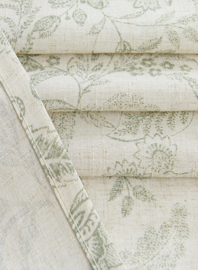 Lazzzy Linen Farmhouse Curtains for Living Room 84 Inch Length Floral Print Window Curtains Semi Sheer Drapes for Bedroom Country Light Filtering Curtain Grommet Top 2 Panels Green on Beige - Image 5