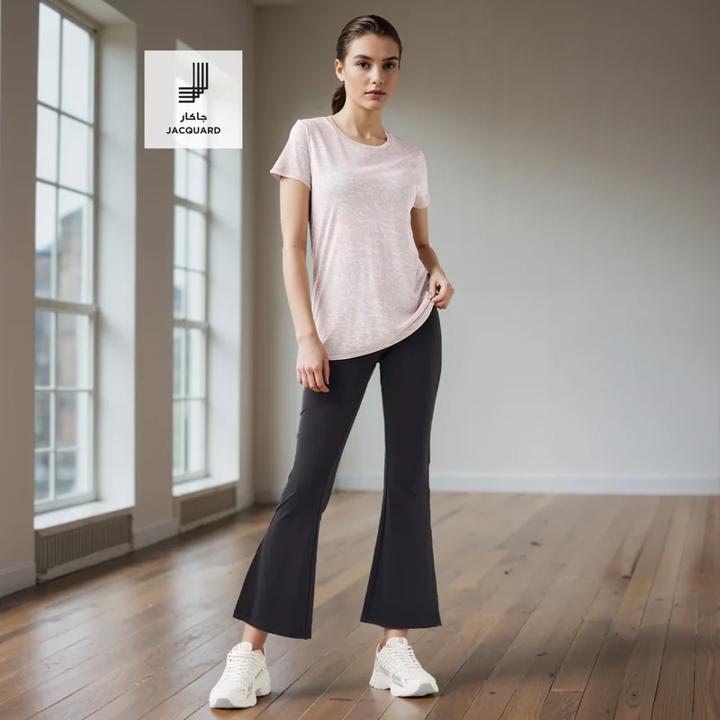 ADOT by Splash Jacquard Textured Round Neck T-shirt with Short Sleeves