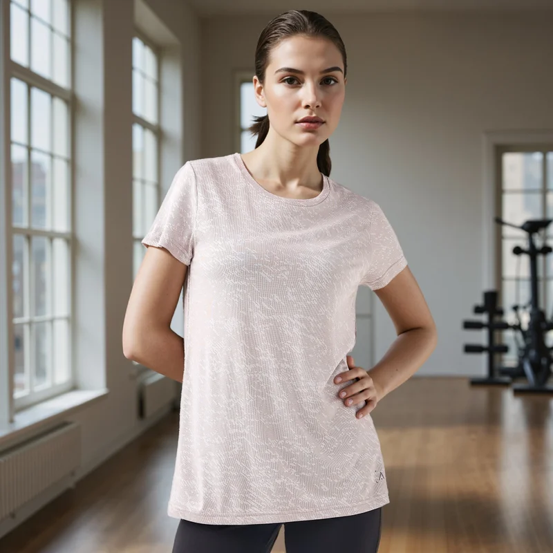 ADOT by Splash Jacquard Textured Round Neck T-shirt with Short Sleeves