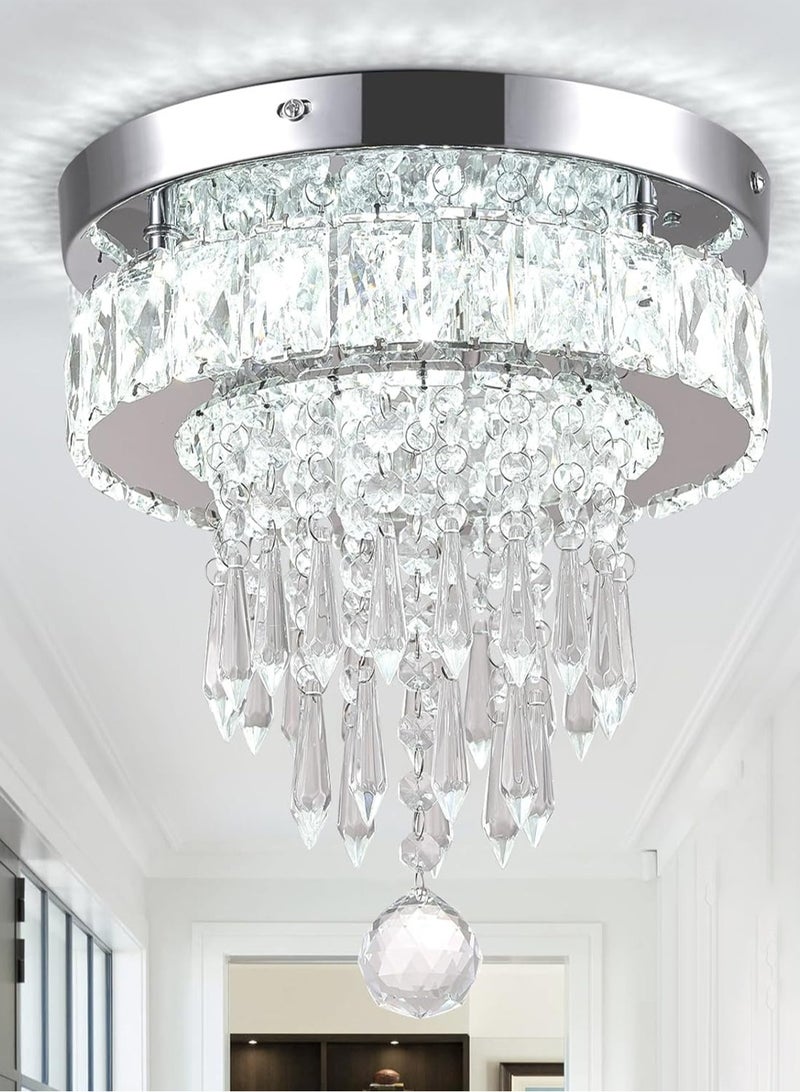 LOOPITYS Silver crystal lamp small crystal ceiling light modern embedded crystal pendant ceiling light (diameter 25CM/9.8 inches, adjustable 3000K-6000K three color temperature) corridor ceiling lighting, corridor bedroom hall living room ceiling - Image 1