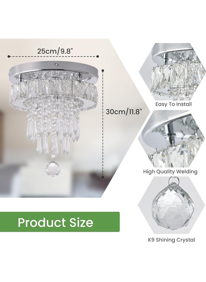 LOOPITYS Silver crystal lamp small crystal ceiling light modern embedded crystal pendant ceiling light (diameter 25CM/9.8 inches, adjustable 3000K-6000K three color temperature) corridor ceiling lighting, corridor bedroom hall living room ceiling - Image 3