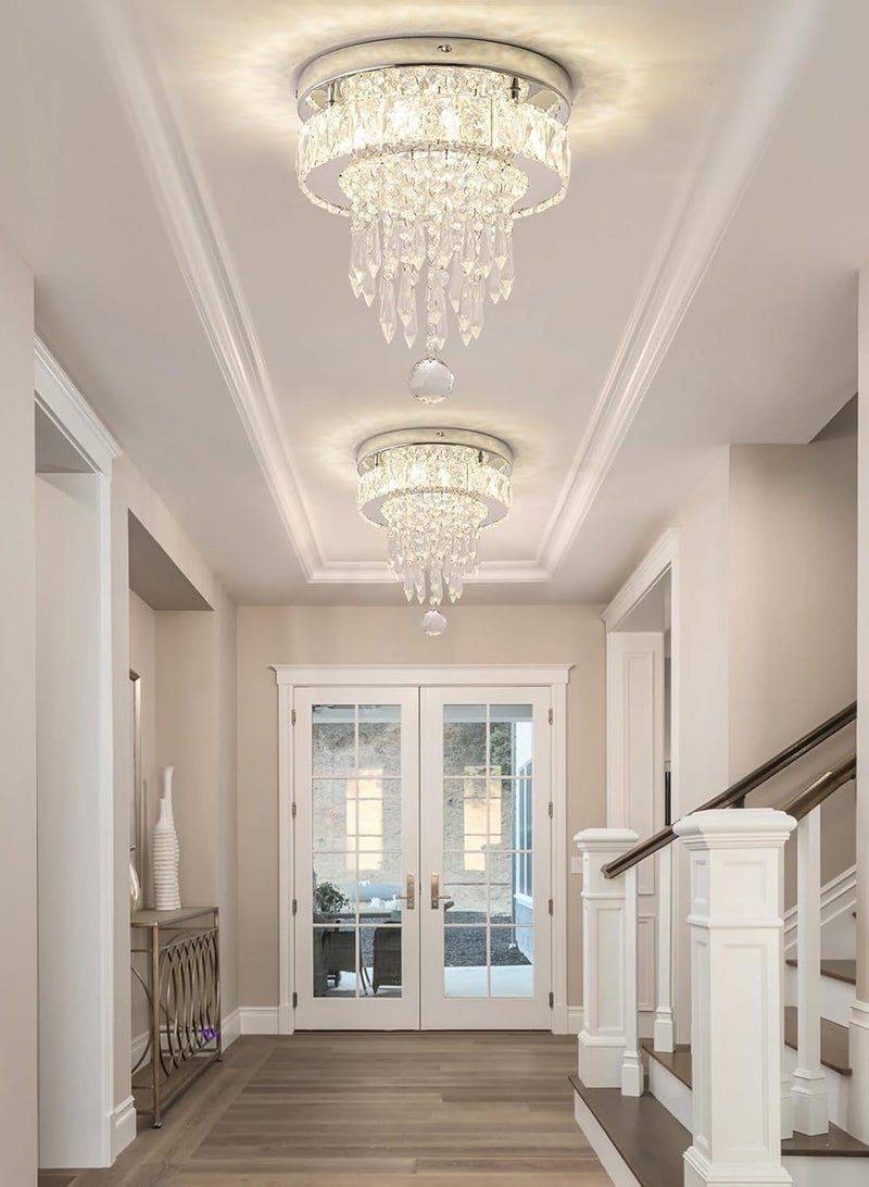 LOOPITYS Silver crystal lamp small crystal ceiling light modern embedded crystal pendant ceiling light (diameter 25CM/9.8 inches, adjustable 3000K-6000K three color temperature) corridor ceiling lighting, corridor bedroom hall living room ceiling - Image 5