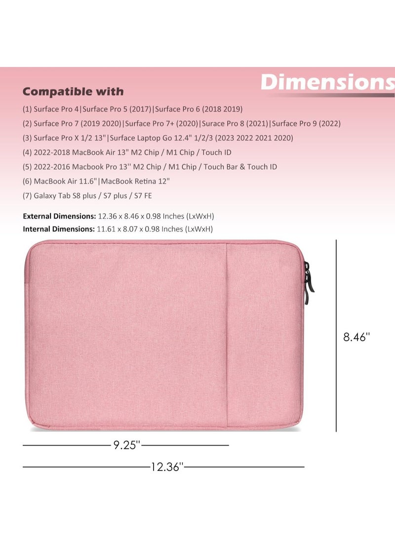 12.5 inch Laptop Tablet Sleeve Case Canvas Cover for 2021-2014 Surface Pro 4/5/ 6/7 / 7+ / 8|Surface Laptop Go 12.4"|2021-2020 MacBook Air Pro 12.5'' M1 Chip Protective Bag (Pink) - Image 3