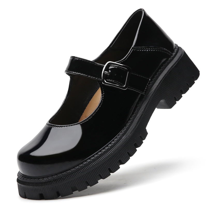 XMM Mary Jane Shoes Black Patent Leather Platform Chunky Mary Janes for Women Ladies Comfort Leather Round Toe Non-Slip Dressy Casual Cute Girls Kawaii Lolita School Trendy Work Shoes US 5 - Image 1