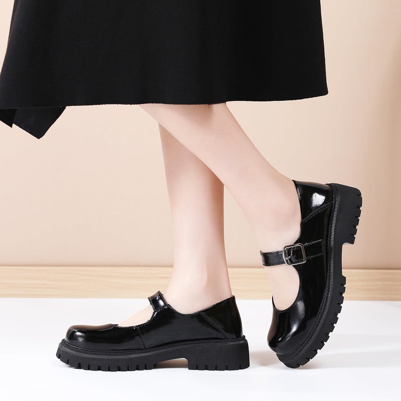 XMM Mary Jane Shoes Black Patent Leather Platform Chunky Mary Janes for Women Ladies Comfort Leather Round Toe Non-Slip Dressy Casual Cute Girls Kawaii Lolita School Trendy Work Shoes US 5 - Image 2