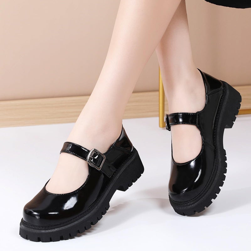 XMM Mary Jane Shoes Black Patent Leather Platform Chunky Mary Janes for Women Ladies Comfort Leather Round Toe Non-Slip Dressy Casual Cute Girls Kawaii Lolita School Trendy Work Shoes US 5 - Image 3