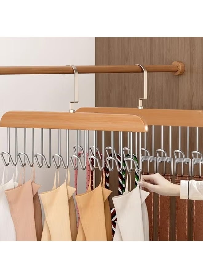 5قطع شماعة خشبية متعدده الوظائف بها 8 خطافات استانلس لتعليق الملابس مصنوعه من الفولاذ المقاوم للصدأ - Image 2