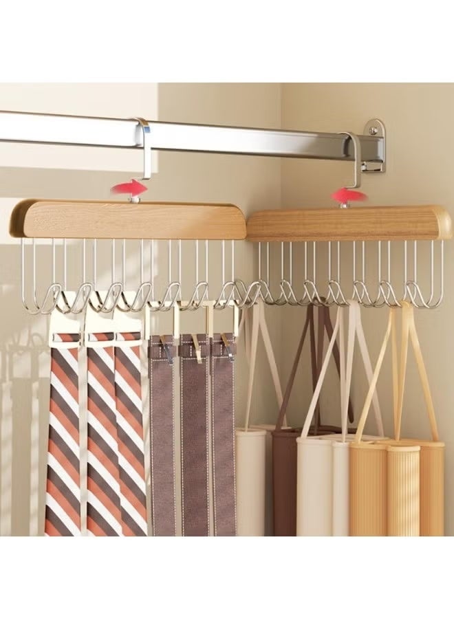 5قطع شماعة خشبية متعدده الوظائف بها 8 خطافات استانلس لتعليق الملابس مصنوعه من الفولاذ المقاوم للصدأ - Image 3