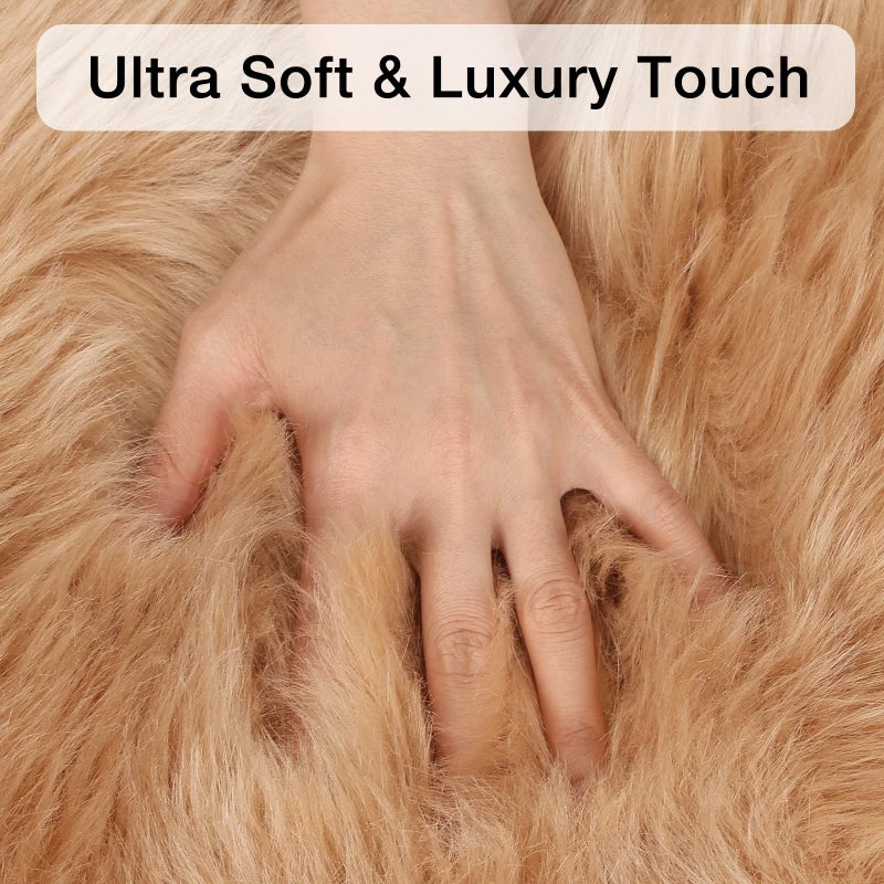 Duduta Beige Sheepskin رمي السجاد 2x3 قدم Ft Fluffy Shag Faux فرو مقعد مقعد ديكور غرفة قابلة للغسل - Image 4