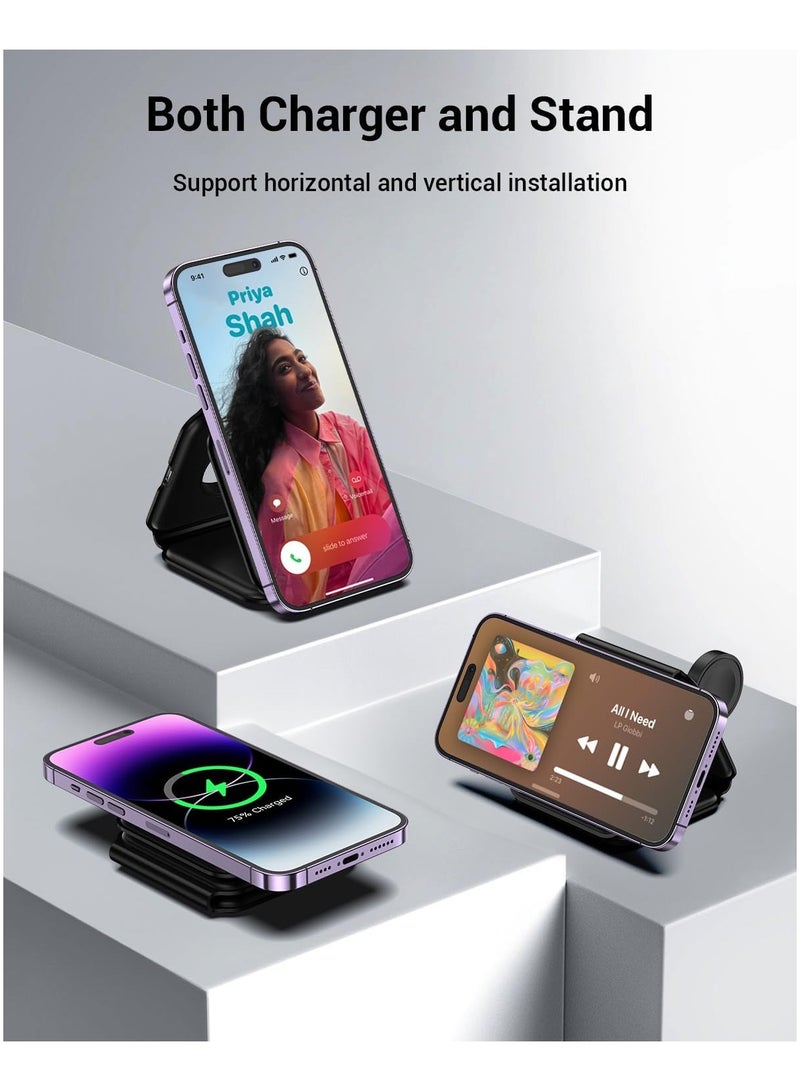 Concretization Wireless Charger 3 in 1,Magnetic Foldable Wireless Charging Station for iPhone 16/15/14/13/12/11 Pro Max/X/Xs Max/8/8 Plus,3/2/pro,iWatch Series 7/6/5/SE/4/3/2,and iPhone - Image 3