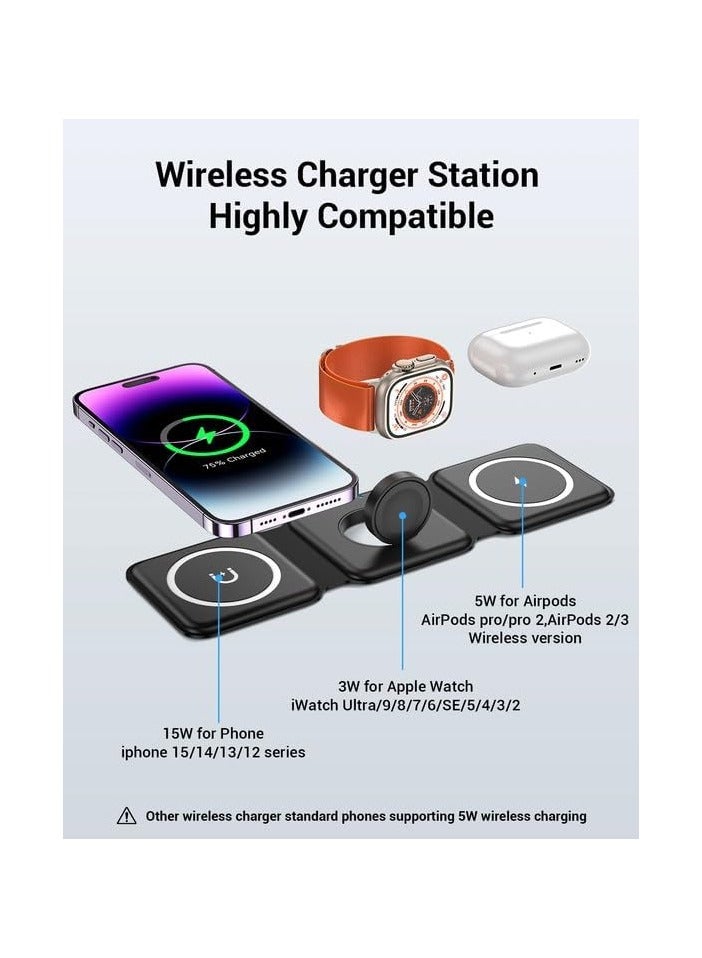 Concretization Wireless Charger 3 in 1,Magnetic Foldable Wireless Charging Station for iPhone 16/15/14/13/12/11 Pro Max/X/Xs Max/8/8 Plus,3/2/pro,iWatch Series 7/6/5/SE/4/3/2,and iPhone - Image 5