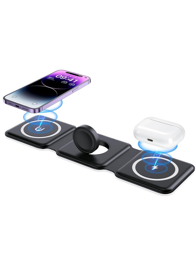 Concretization Wireless Charger 3 in 1,Magnetic Foldable Wireless Charging Station for iPhone 16/15/14/13/12/11 Pro Max/X/Xs Max/8/8 Plus,3/2/pro,iWatch Series 7/6/5/SE/4/3/2,and iPhone - Image 1