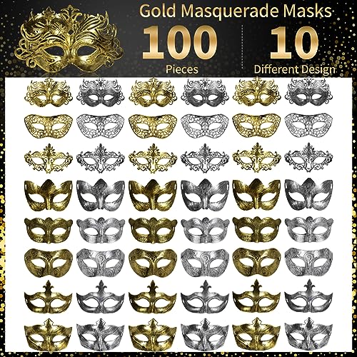 yeload Masquerade Masks 100 Bulk Vintage Masks of Masquerade Party, Venetian, Mardi Gras, Halloween, Masks for Women, Men (Gold, Silver) - Image 3