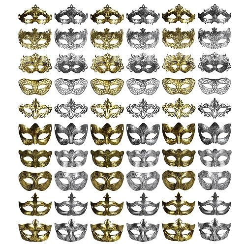 yeload Masquerade Masks 100 Bulk Vintage Masks of Masquerade Party, Venetian, Mardi Gras, Halloween, Masks for Women, Men (Gold, Silver) - Image 1