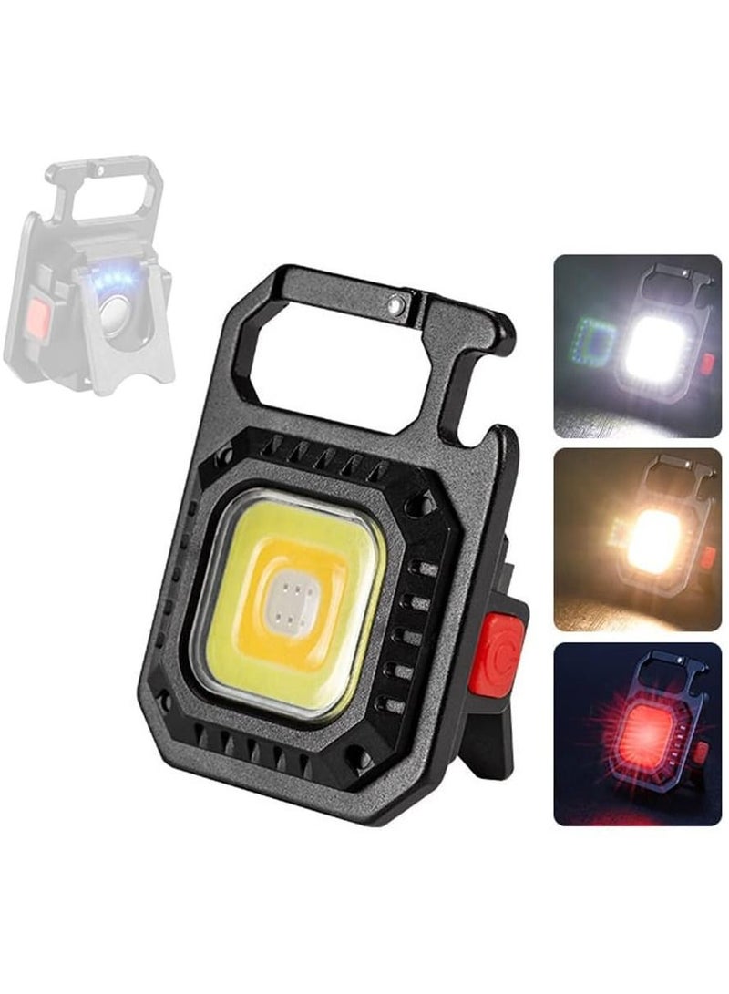 Mini COB Flashlight Portable Camping Light Rechargeable Keychain Light Emergency Light with 7 Light Modes Folding Bracket Bottle Opener Magnet Base - Image 1